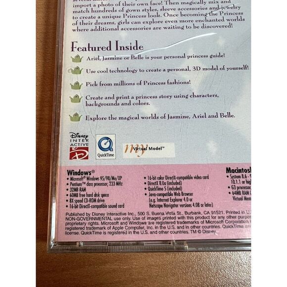 Disney Princess Magical Dress Up (PC, 2003) CD-ROM Ages 5+, COMPLETE - Picture 3 of 8